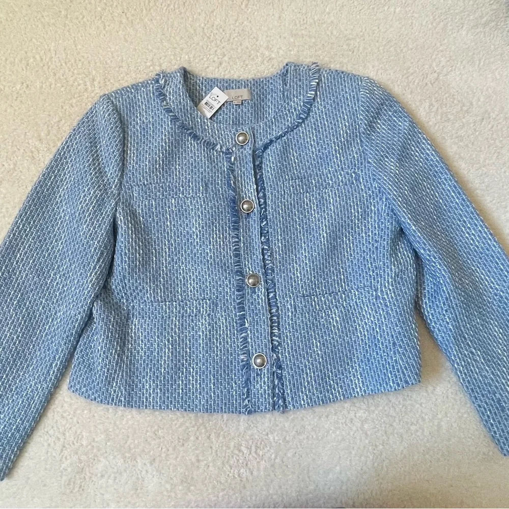 NWT LOFT Tweed Lady Jacket Blue and White XL - Picture 10 of 13